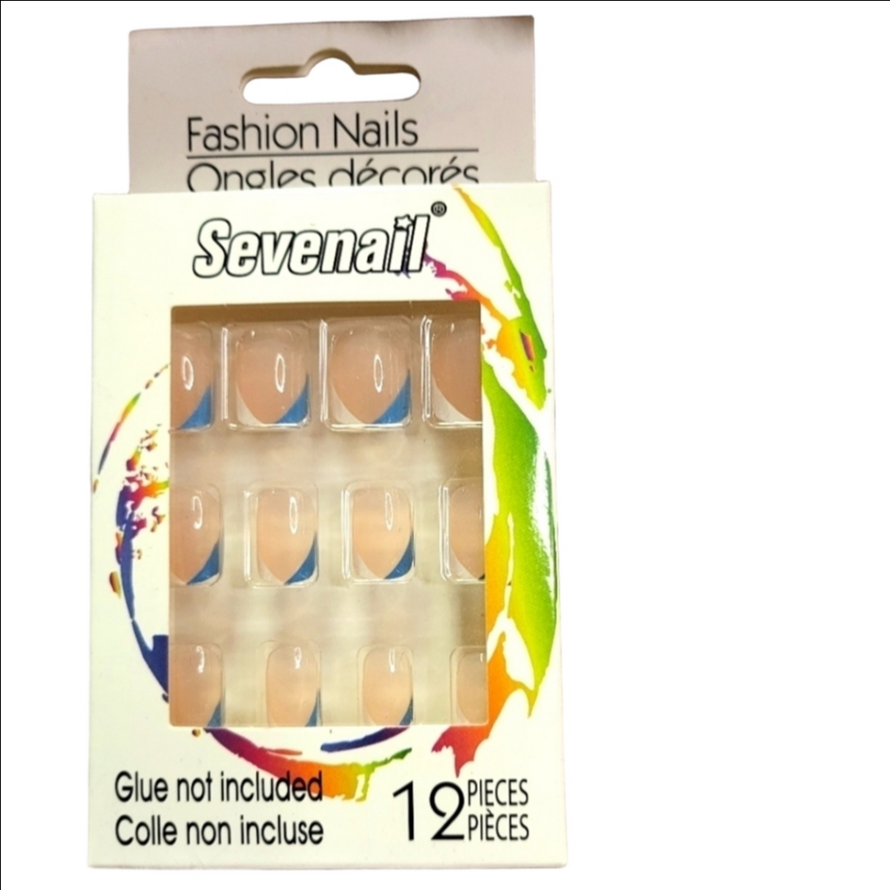 Sevenail Blue White French Tip Square Medium Artificial Nails